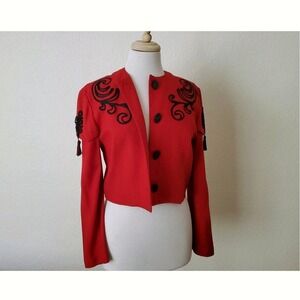 Vintage 90s‎ Red Black Matador Jacket Blossom Rosen Bolero Coat Tassels Small 4